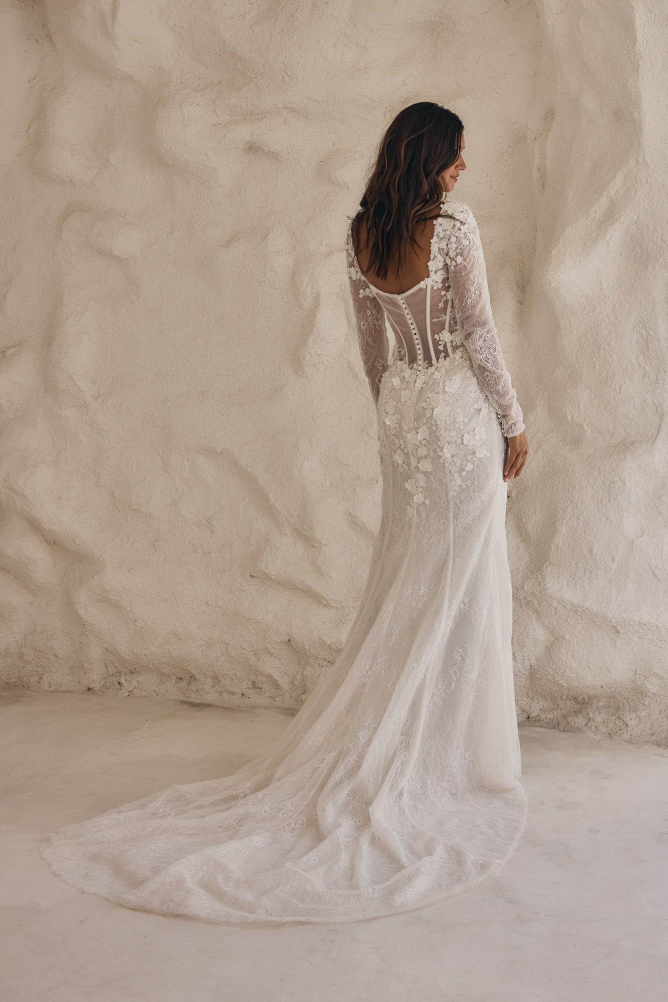 Corset and Floral Lace Mermaid Wedding Dress with Sweet Neckline