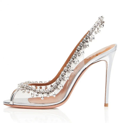 New Summer Transparent Sandals – Fish Mouth Stiletto Heels with Rhinestone Chain