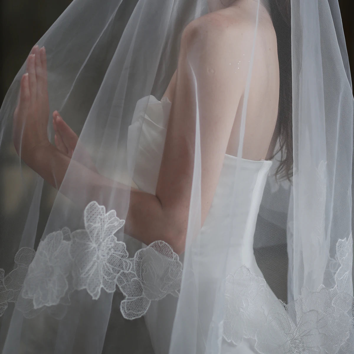 Canan Elegant Lace Bridal Veil – One-Layer Tulle with Face Covering