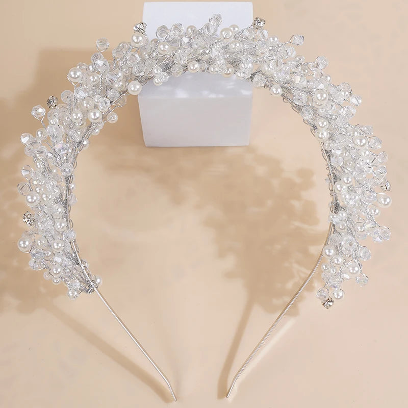 Luxury Pearl Crystal Bridal Crown – Vintage Rhinestone Headband for Weddings & Parties