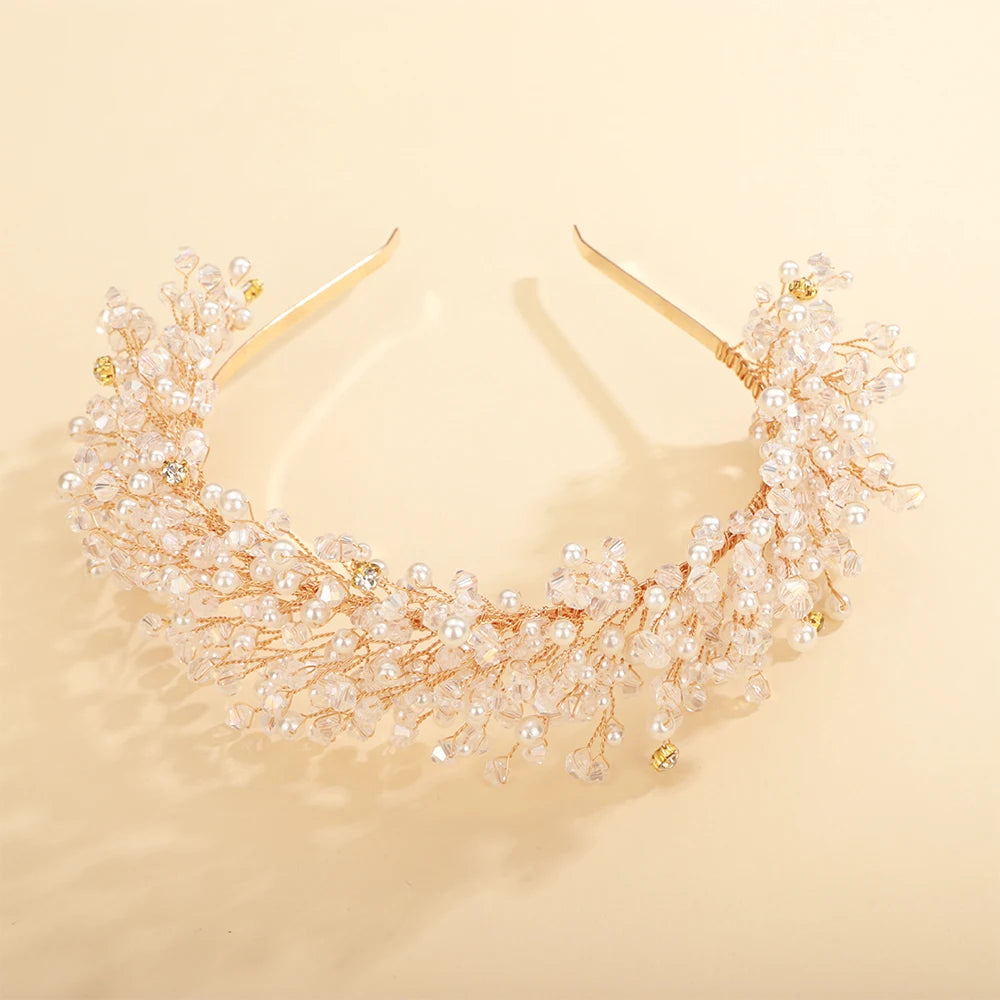 Luxury Pearl Crystal Bridal Crown – Vintage Rhinestone Headband for Weddings & Parties