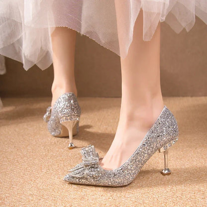 Women's Rhinestone Wedding Shoes – Luxury High Heels for Banquets & Events