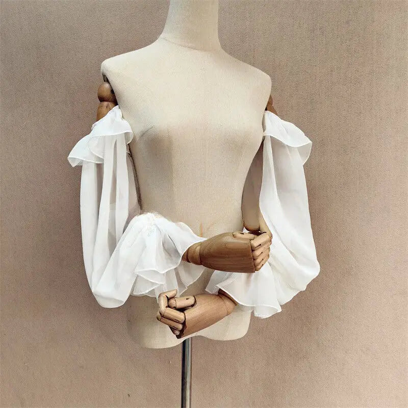 Chiffon Trumpet Sleeves – Removable Ruffled Bridal Gloves