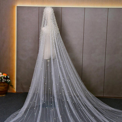 Luxury Beaded Bridal Veil – Extra Long 3M Royal Cathedral Wedding Veil with Comb