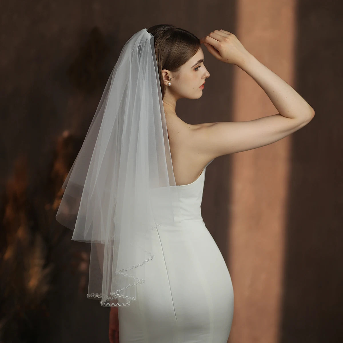 Canan Pearl Edge Bridal Veil – Two-Layer Semi-Transparent Tulle