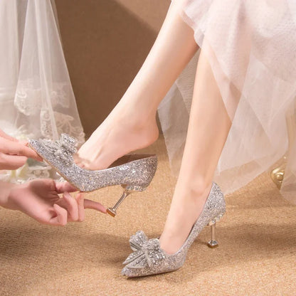 Women's Rhinestone Wedding Shoes – Luxury High Heels for Banquets & Events