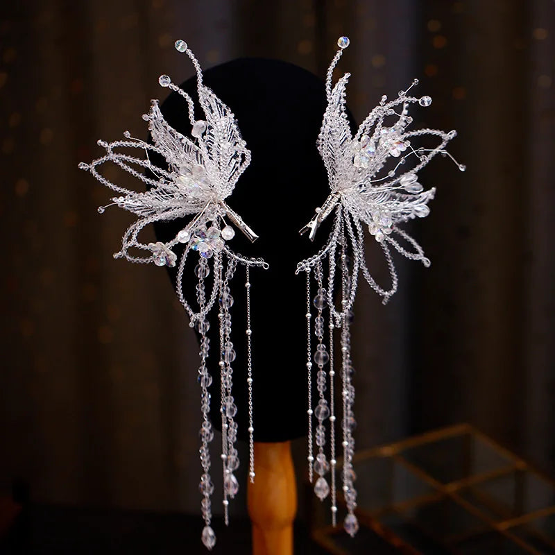 Mori Crystal Beaded Edge Clip Hair wear Ear Hang New Bridal Headdress wedding hair jewelry