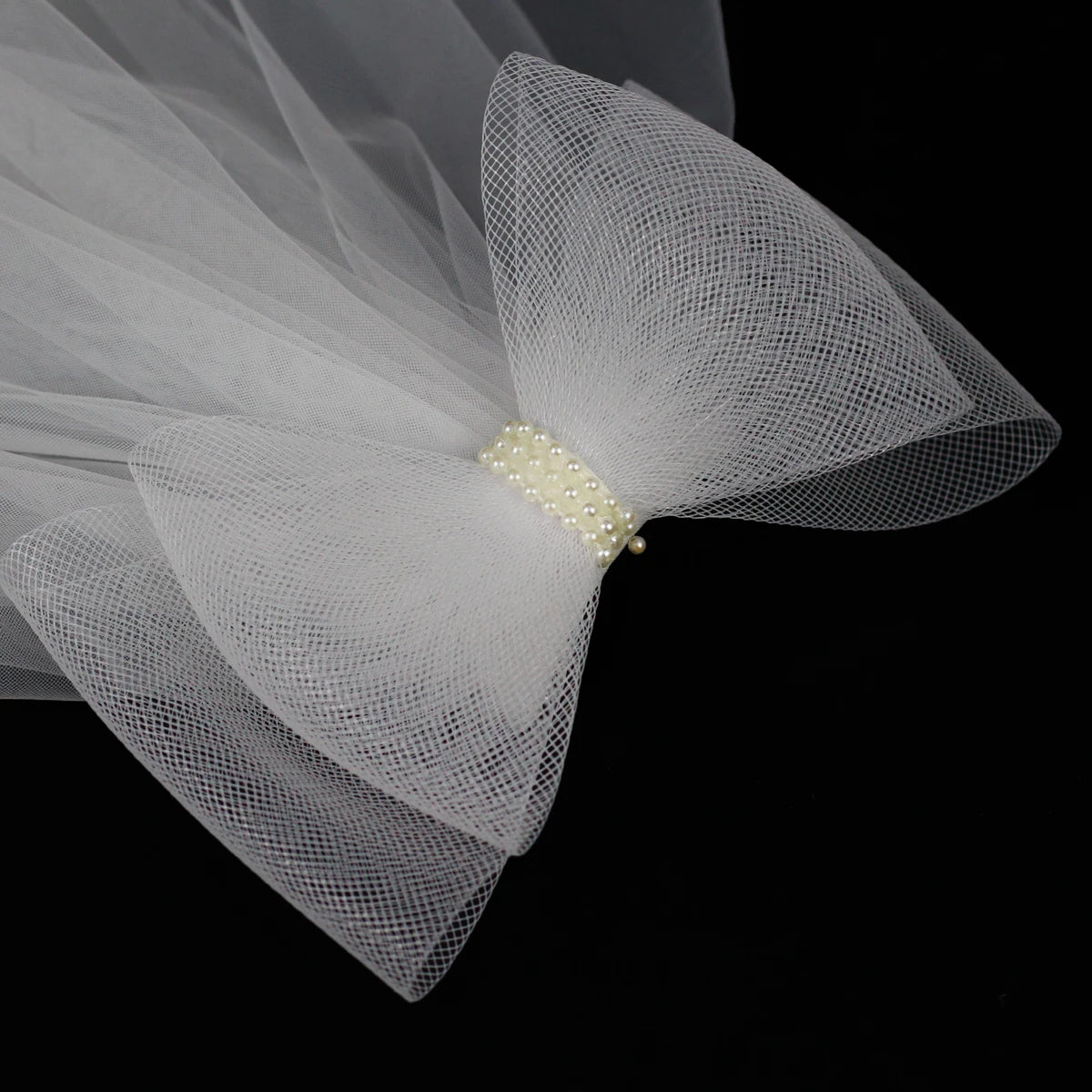 White Bridal Veil – Pearl Bow Multi-Layer Tulle with Hair Comb