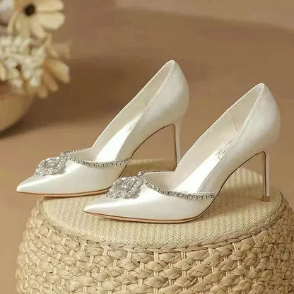 Elegant White Bridal Pumps – Rhinestone High Heels for Weddings & Bridesmaids