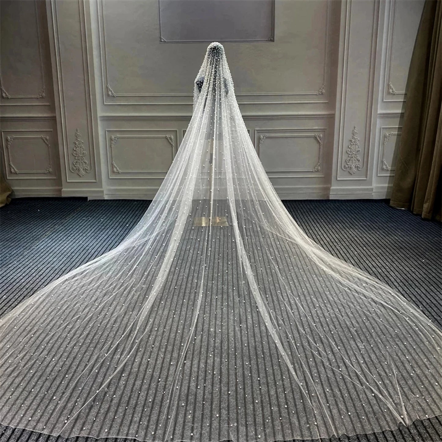 Luxury Beaded Bridal Veil – Extra Long 3M Royal Cathedral Wedding Veil with Comb