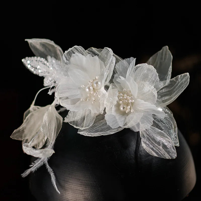 Elegant White Floral Bridal Hairpiece