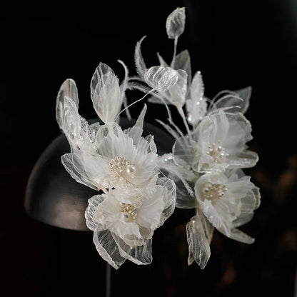 Elegant White Floral Bridal Hairpiece