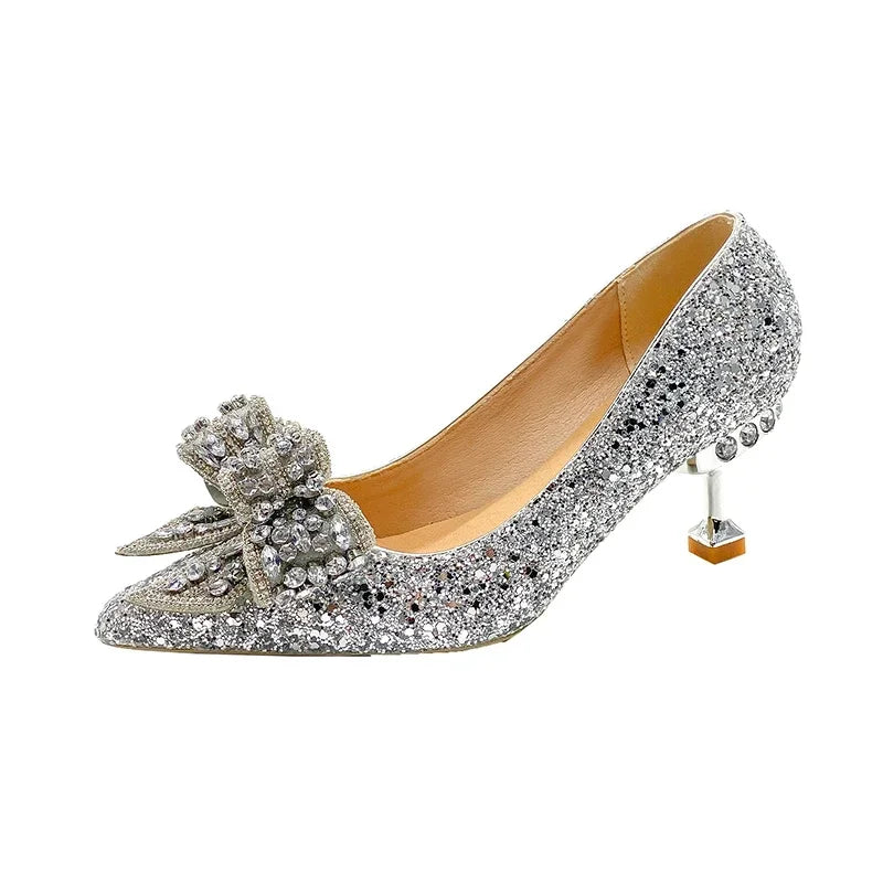 Women's Rhinestone Wedding Shoes – Luxury High Heels for Banquets & Events