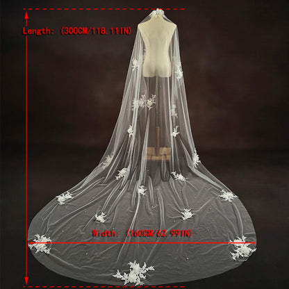 Luxury 3D Flower Pearl Wedding Veil – Long Cathedral Bridal Veil with Comb