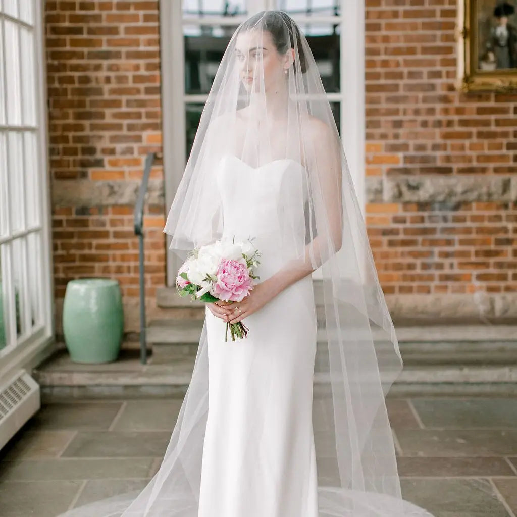 Canan Sheer Cathedral Bridal Veil – Two-Tier Drop Style with Blusher