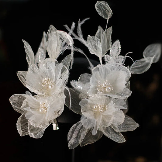 Elegant White Floral Bridal Hairpiece