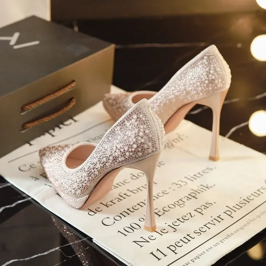 Crystal Bridal Shoes – Two-Way Wear French Evening Heels for Weddings & Bridesmaids