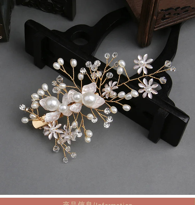 Metal Leaf & Pearl Crepe Bridal Hair Comb