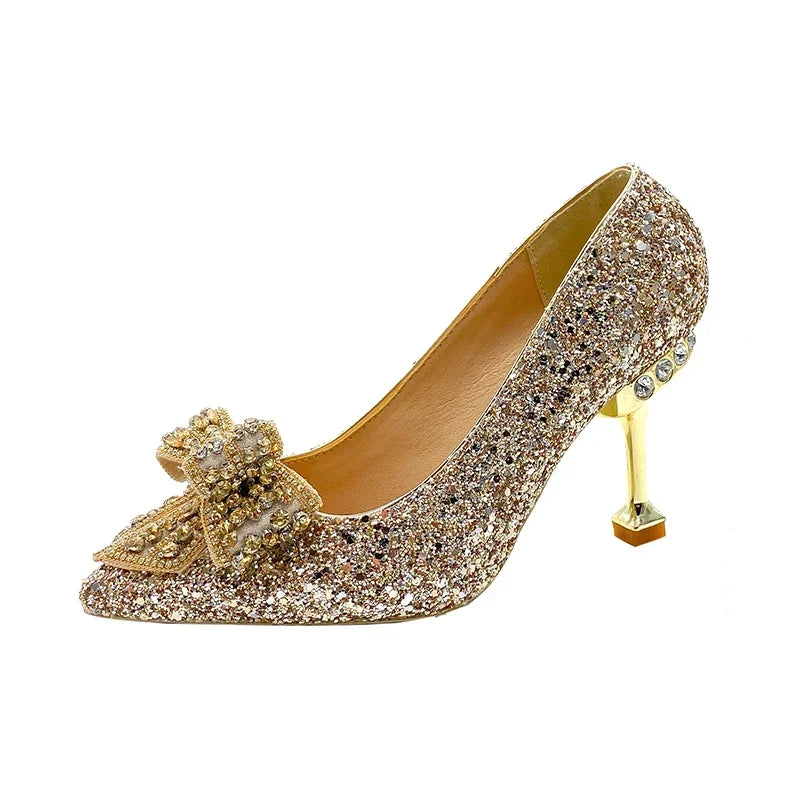 Women's Rhinestone Wedding Shoes – Luxury High Heels for Banquets & Events