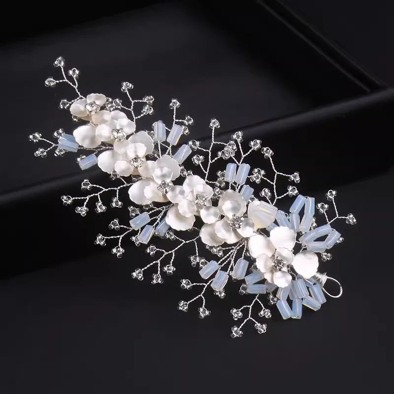 Metal Leaf & Pearl Crepe Bridal Hair Comb