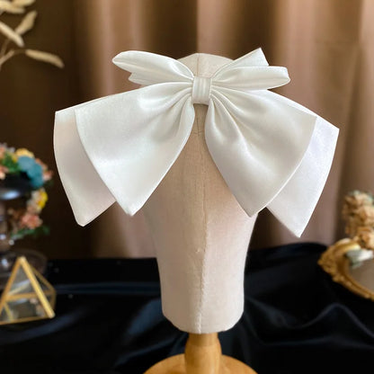 Elegant White Satin Bow Bridal Hair Clip