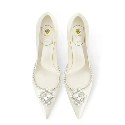 Elegant White Bridal Pumps – Rhinestone High Heels for Weddings & Bridesmaids