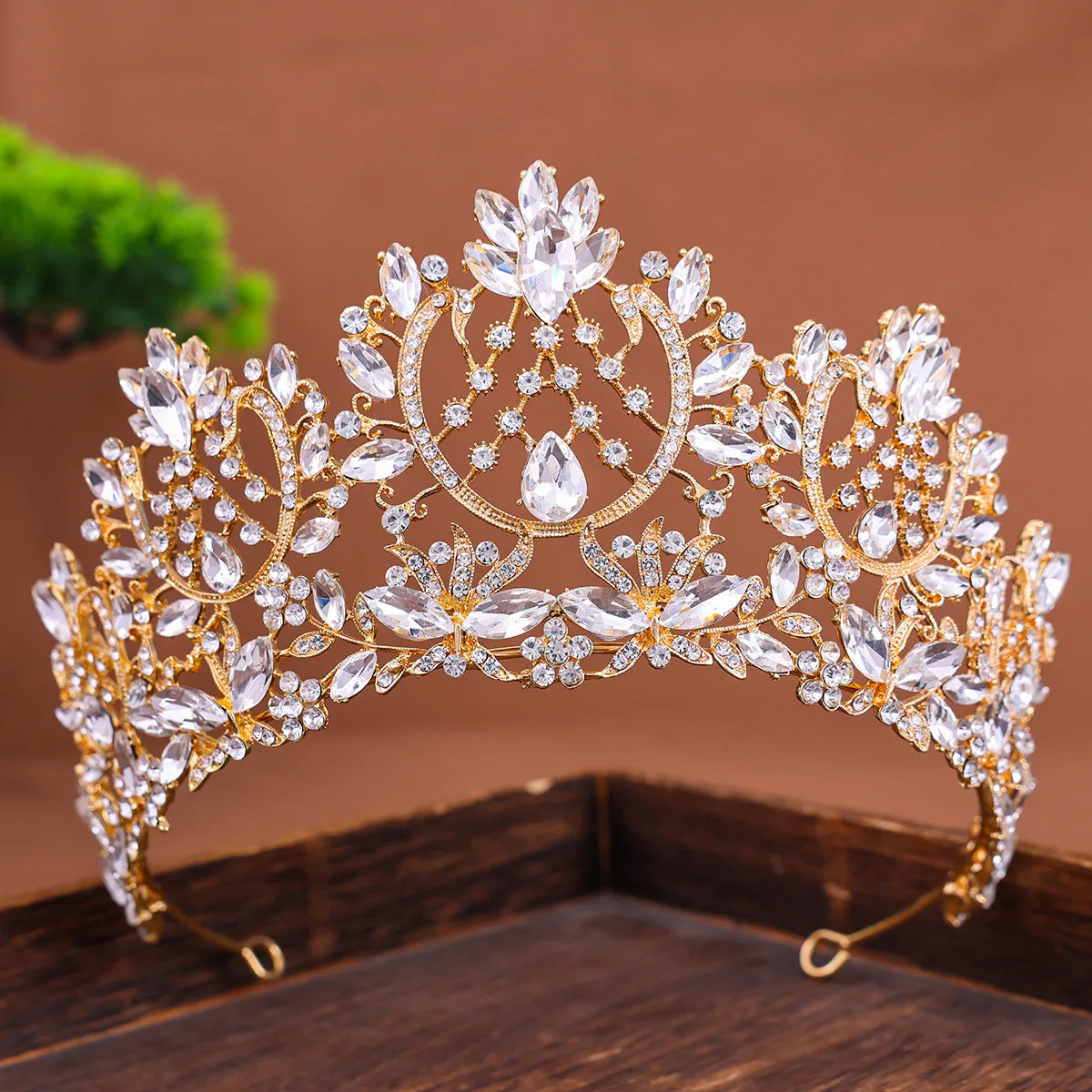 Golden Baroque Crystal Tiara – Rhinestone Bridal & Prom Crown Headband