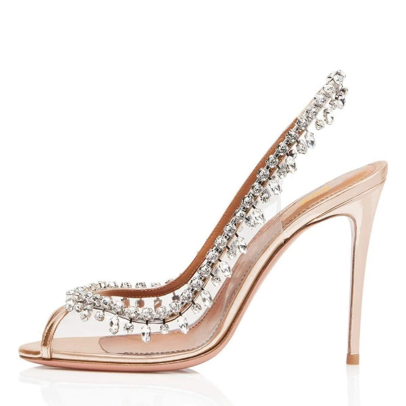 New Summer Transparent Sandals – Fish Mouth Stiletto Heels with Rhinestone Chain