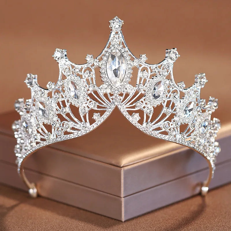 Noble Silver Crystal Bridal Crown – Rhinestone Tiara for Weddings & Parties