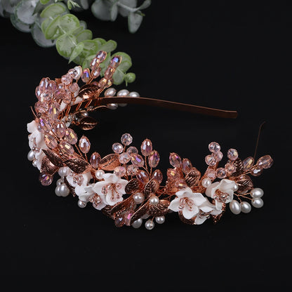 Trendy Flower Leaf Bridal Crown – Pearl Crystal Wedding Headband