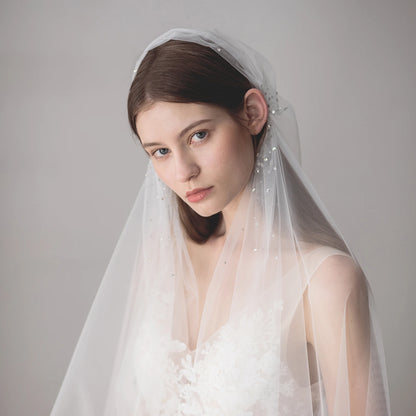 Canan Crystal Beaded Long Bridal Veil – Soft Tulle