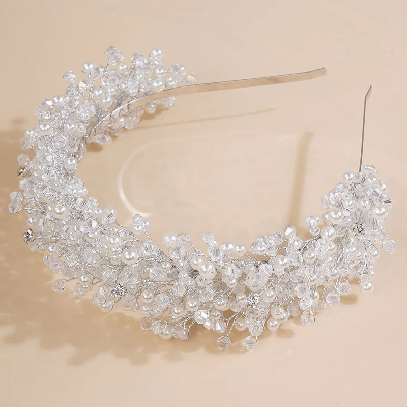 Luxury Pearl Crystal Bridal Crown – Vintage Rhinestone Headband for Weddings & Parties