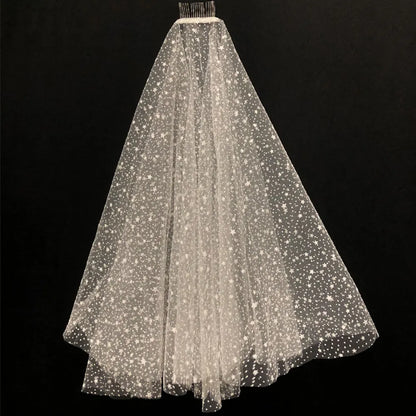 Canan Elbow-Length Bridal Veil – Two-Layer Scalloped Tulle with Stars