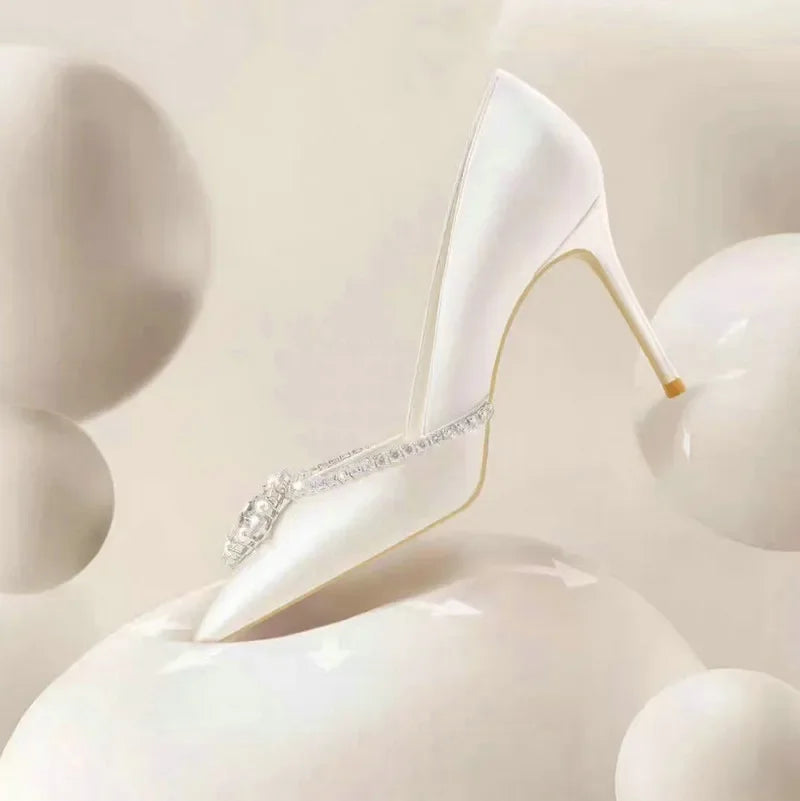 Elegant White Bridal Pumps – Rhinestone High Heels for Weddings & Bridesmaids