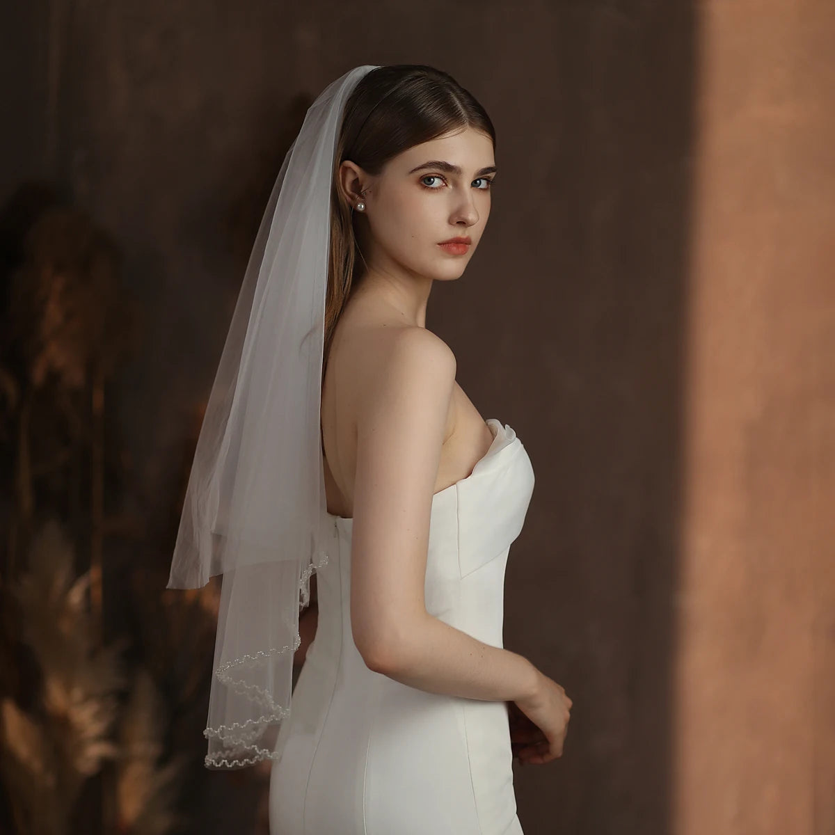 Canan Pearl Edge Bridal Veil – Two-Layer Semi-Transparent Tulle