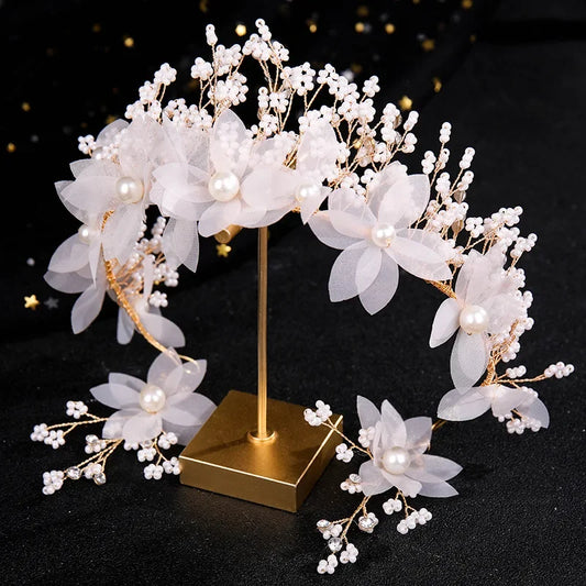 Flower Pearl Tiara Headband – Bridal & Party Accessory