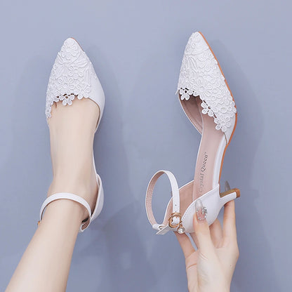 White Lace Wedding Shoes – 5CM Stiletto High Heel Elegant Party Pumps