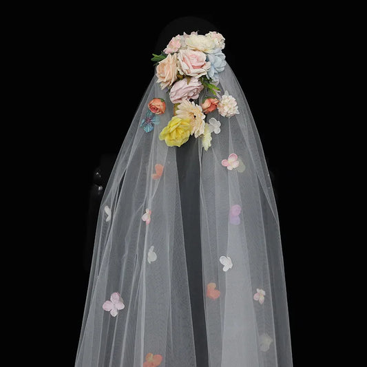 Dopamine Retro Floral Bridal Veil – Mori Fairy Headdress