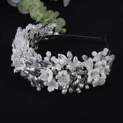 Trendy Flower Leaf Bridal Crown – Pearl Crystal Wedding Headband