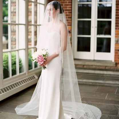 Canan Sheer Cathedral Bridal Veil – Two-Tier Drop Style with Blusher