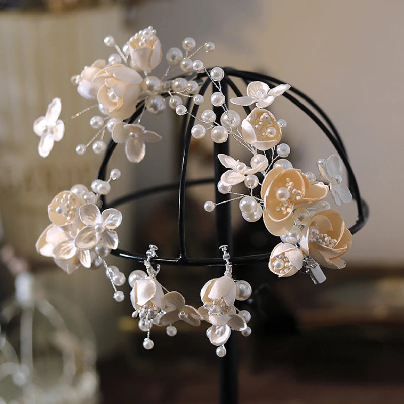 Korean Champagne Pearl Bridal Hairpin Set