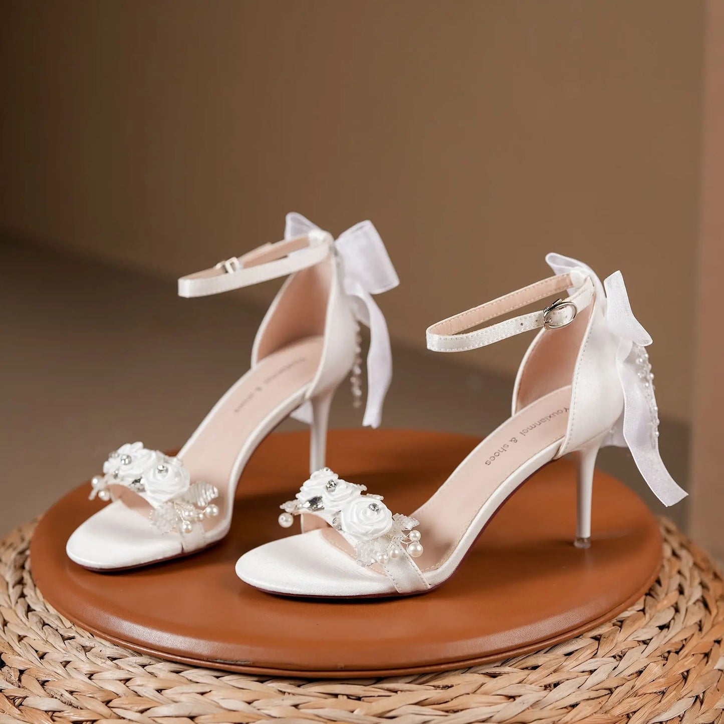 Satin Pumps – Floral Rhinestone Bow Stiletto Heels for Wedding & Banquet