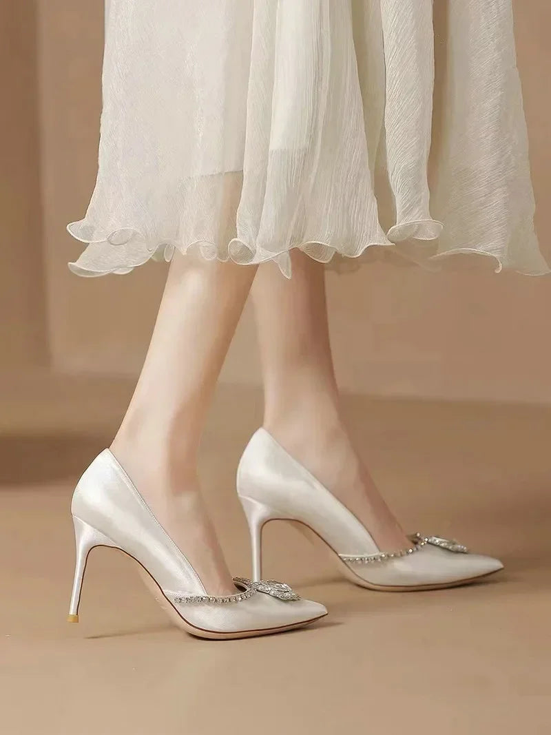 Elegant White Bridal Pumps – Rhinestone High Heels for Weddings & Bridesmaids