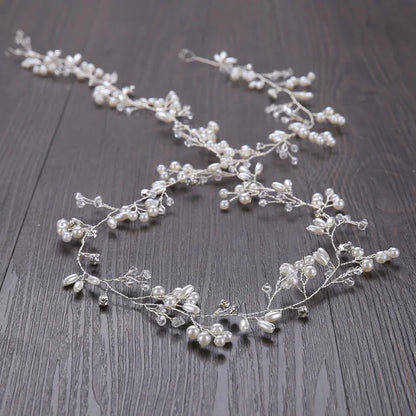 Crystal Pearl Bridal Tiara – 35cm Diamante Hair Vine & Wedding Accessories