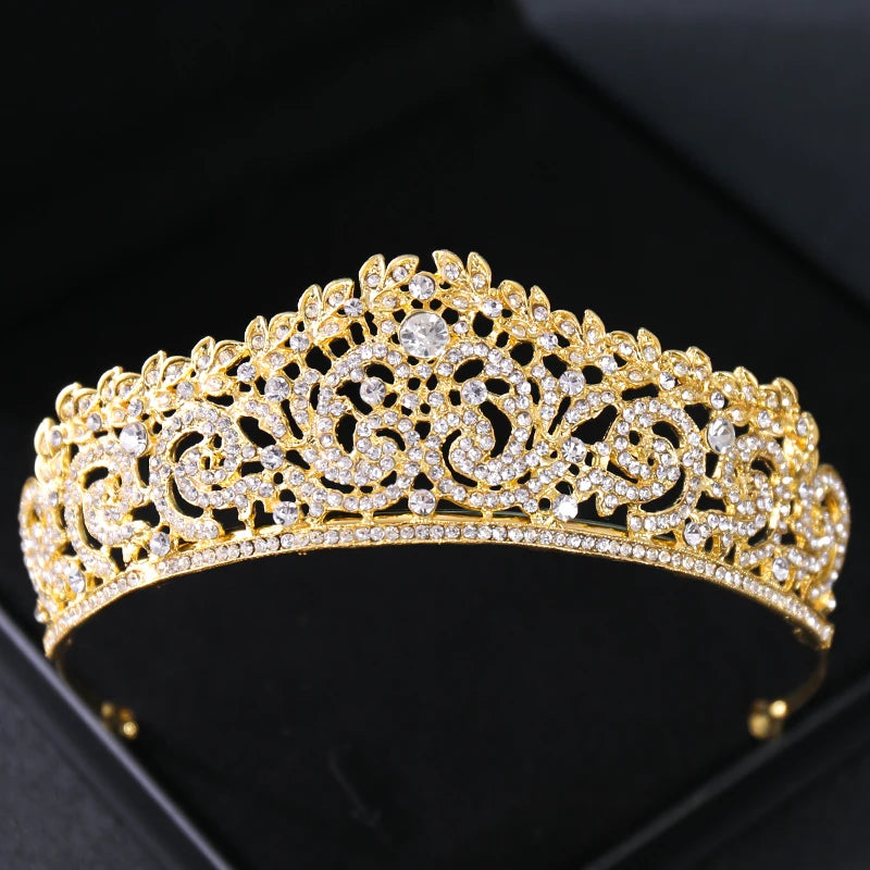 Gold Crystal Bridal Tiara – Rhinestone Wedding & Prom Crown