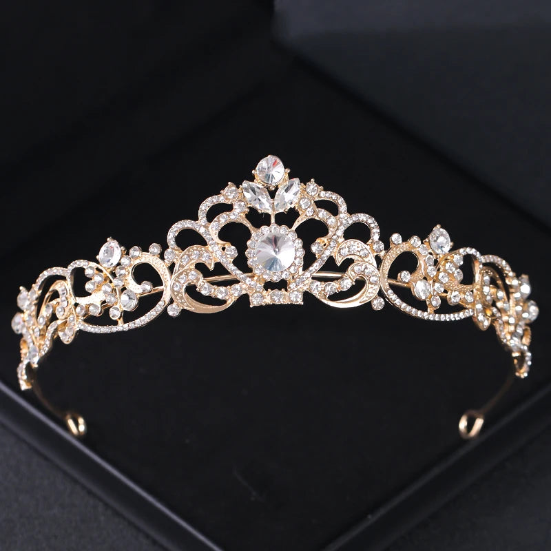 Gold Crystal Bridal Tiara – Rhinestone Wedding & Prom Crown