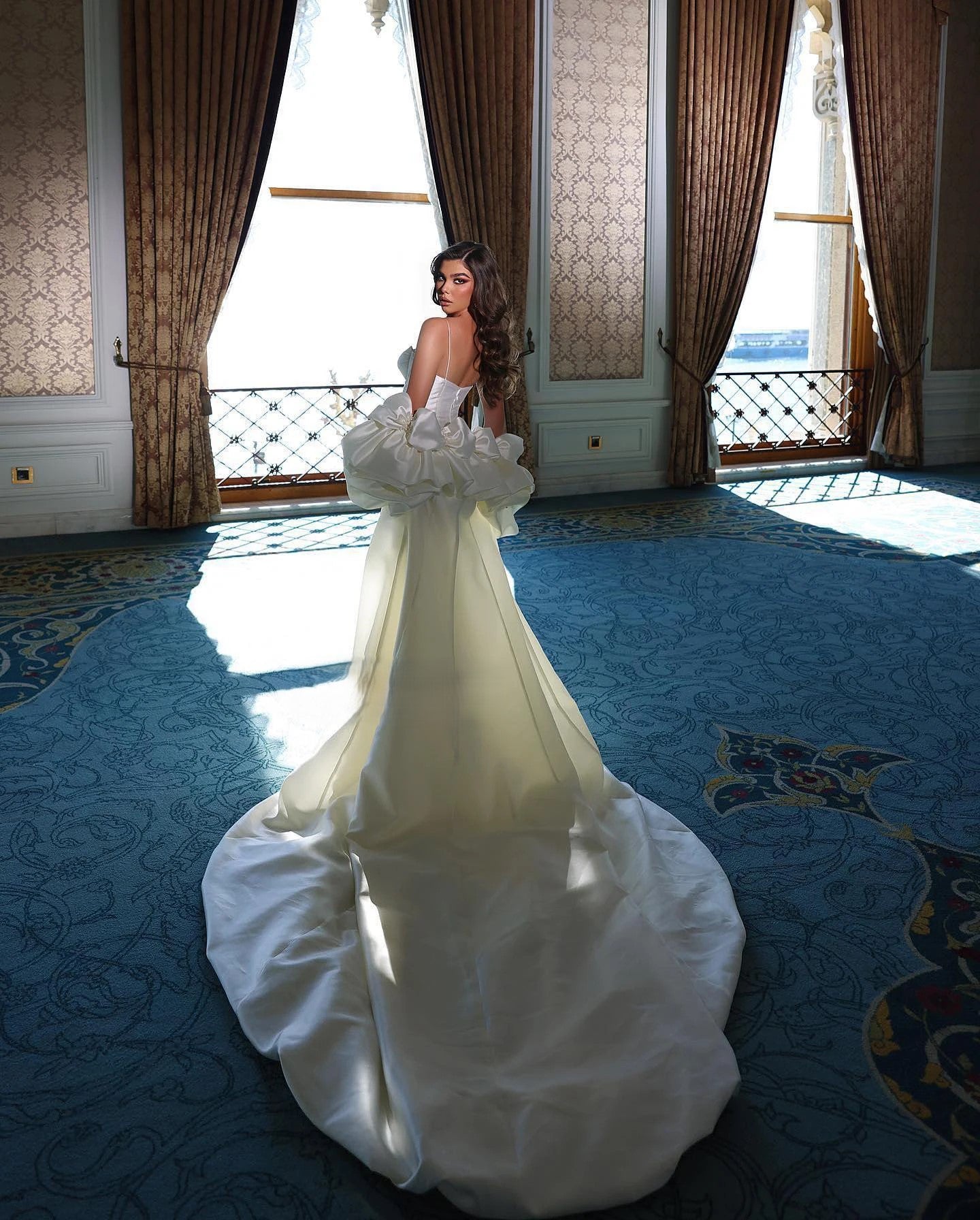 2-in-1 Satin Mermaid Wedding Dress with Long Train & Detachable Cape