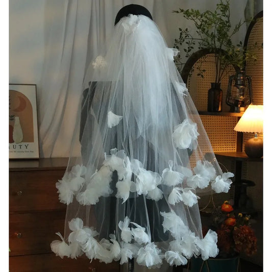 bride new fluffy veil silk yarn flower design headdress Mori simple dress photo accessories