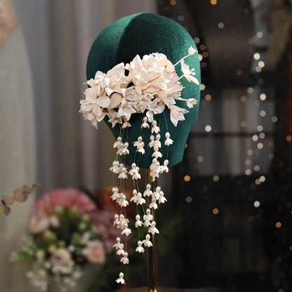 Flower Hair Barrettes Bridal Wedding Tiara Flower Pearl Tassel Hairpin Wedding Hair Accessories