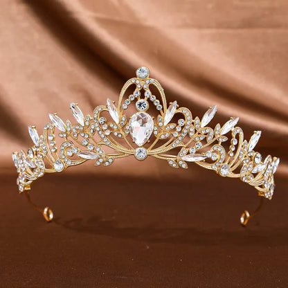 Golden Baroque Crystal Tiara – Rhinestone Bridal & Prom Crown Headband